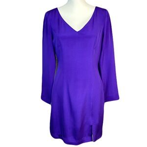 Hugo Buscati Purple Cocktail Shift Dress 100% Silk V-Neck Knee Length Satin 8